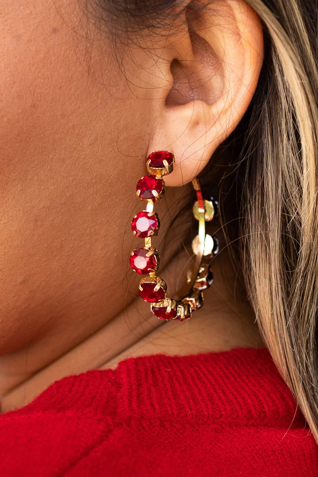 Red Crystal Hoops