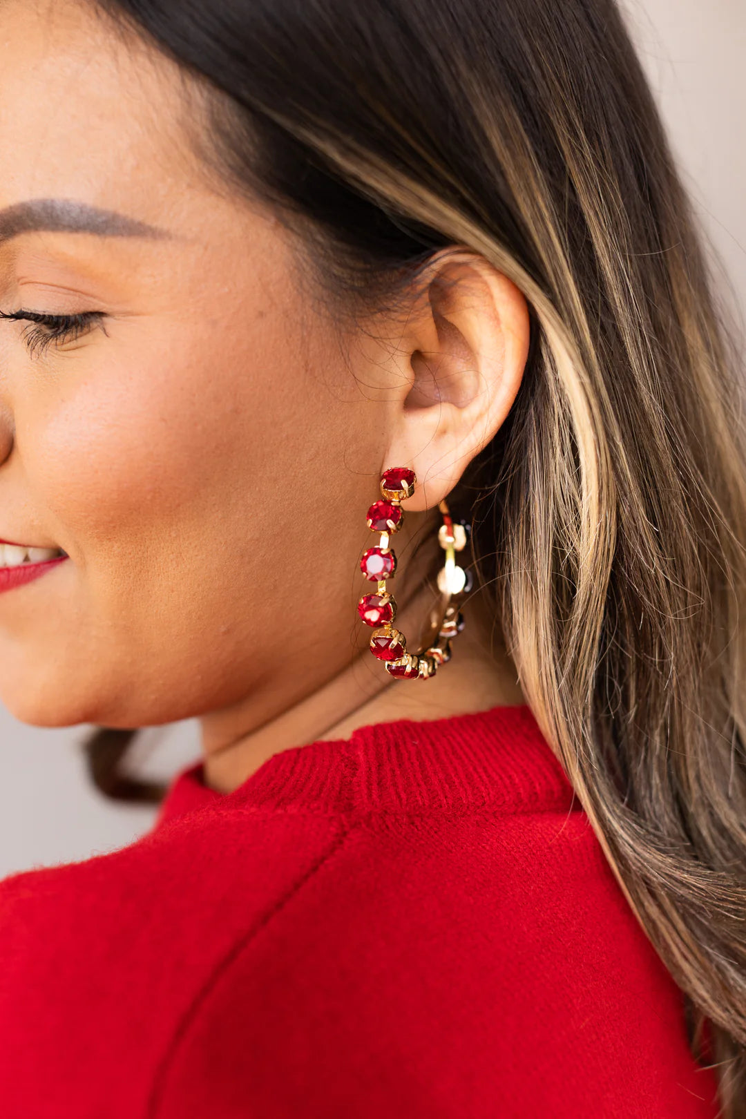 Red Crystal Hoops