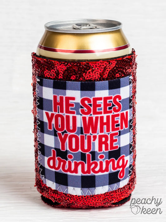 He Sees You Sequin Koozie