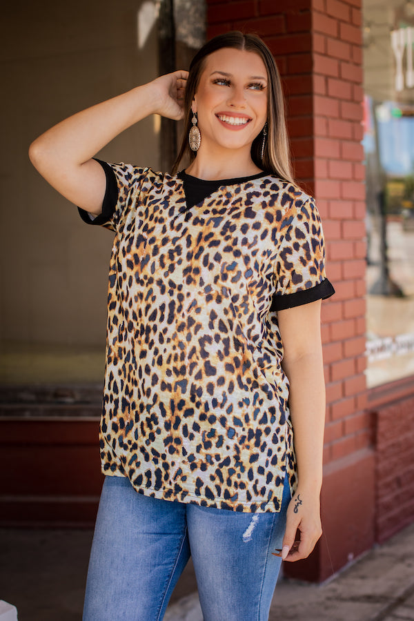 Leopard Top with Black Sleeves