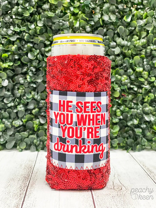 He Sees You Sequin Koozie